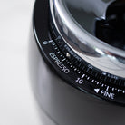 Close up on dial of Black Niche Duo pointing to espresso