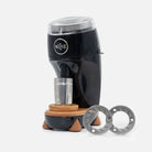 Black Niche Duo next to Mazzer 83mm flat burrs