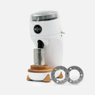 White Niche Duo next to Mazzer 83mm flat burrs